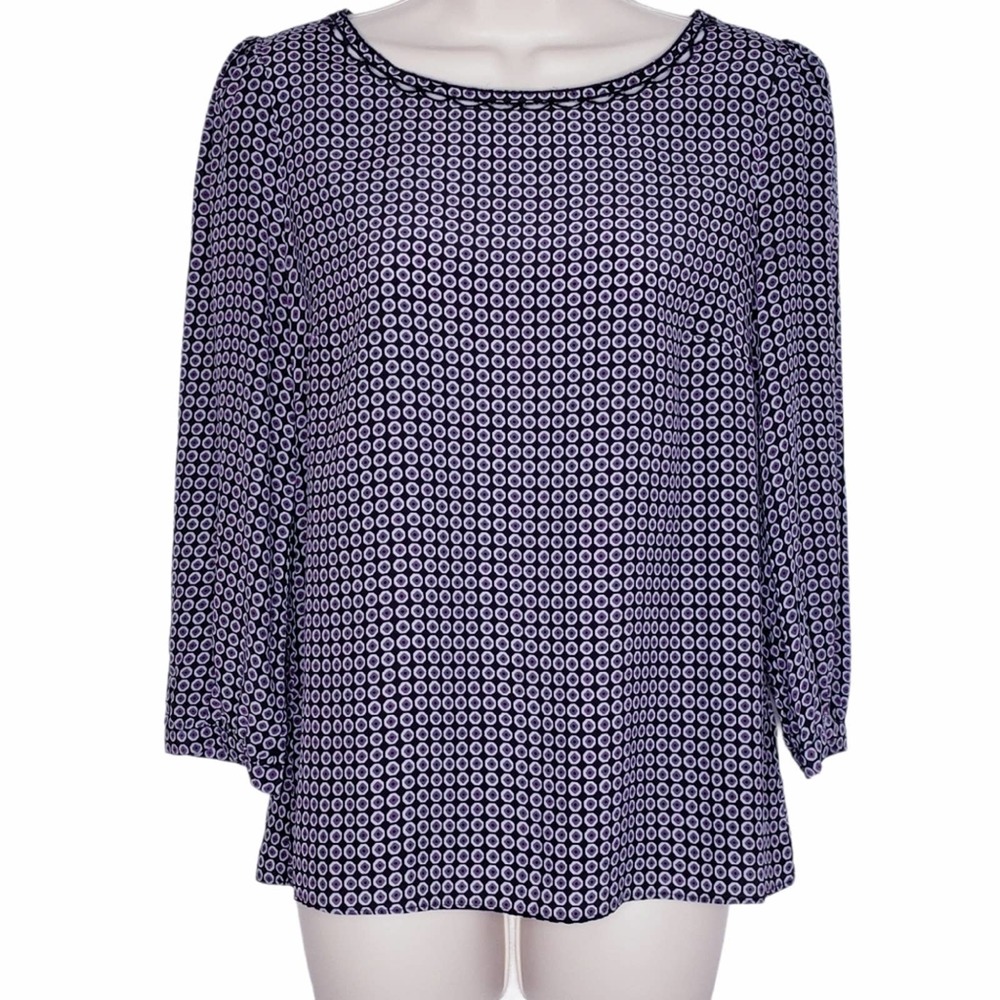 J. Crew Silk Black Geometric Print 3/4 Sleeve Top 4